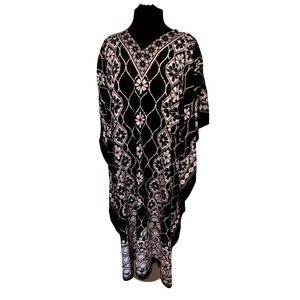 Gypsie Blue Caftan Black White Boho Kaftan Free Flowing Mrs Roper Style Resort